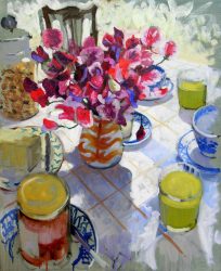 Sweet peas, breakfast table